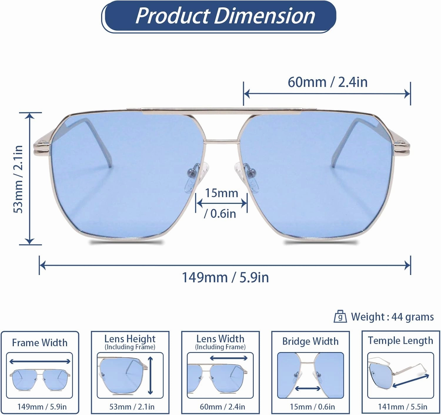 Xpectrum Retro Oversized Aviator Trendy Sunglasses Mens Womens Square Metal Gold Sun Glasses Polarized Lens