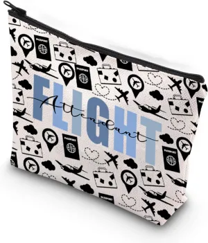 XYANFA Flight Attendant Canvas Makeup Bag Flight Attendant Thank You Gifts Flight Attendant Graduation Gifts Pilot Zipper Pouch (FLIGHT Attendant)