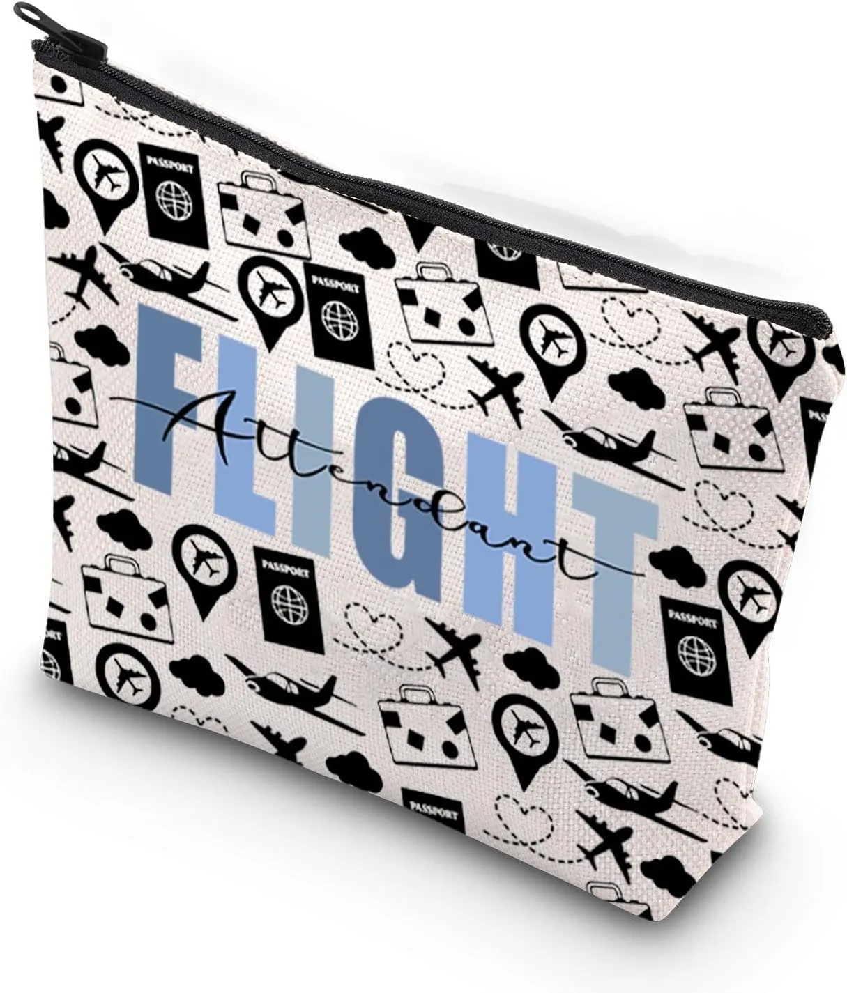 XYANFA Flight Attendant Canvas Makeup Bag Flight Attendant Thank You Gifts Flight Attendant Graduation Gifts Pilot Zipper Pouch (FLIGHT Attendant)