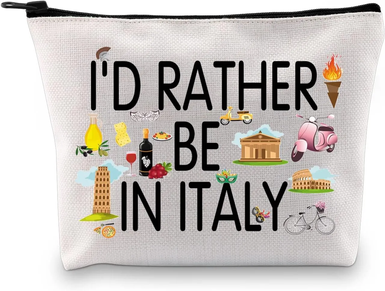 XYANFA Italy Travel Bag Italian Trip Bag Italy Vacation Gift I'D Rather Be In Italy Makeup Bag Italy Lover Zipper Pouch (RATHER BE IN ITALY)