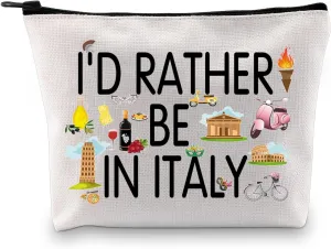 XYANFA Italy Travel Bag Italian Trip Bag Italy Vacation Gift I'D Rather Be In Italy Makeup Bag Italy Lover Zipper Pouch (RATHER BE IN ITALY)