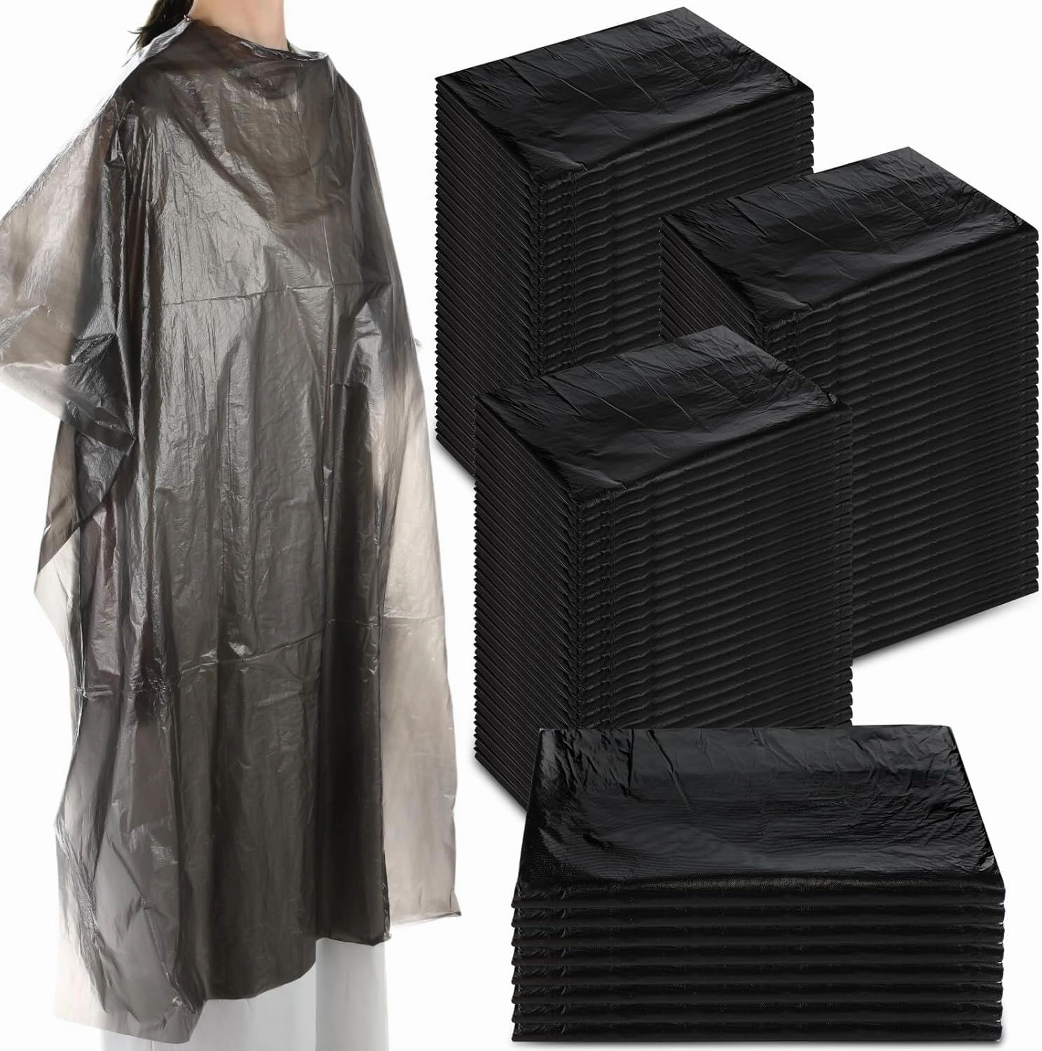 Yahenda 150 Pcs Disposable Salon Capes Bulk Waterproof Hair Cutting Capes for Barber Stylist Dye Supplies 59 x 43.3 Inch(Black)