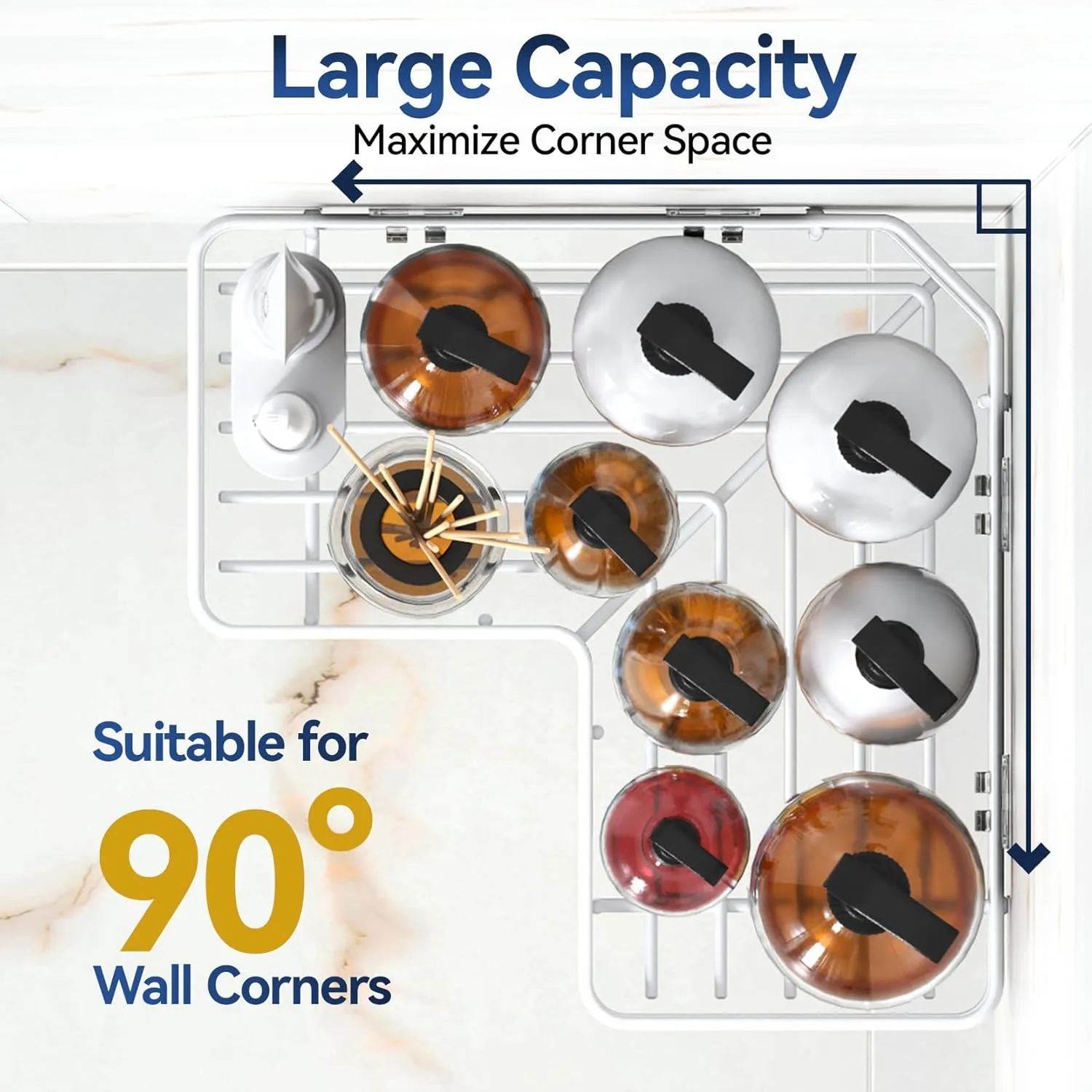 YASONIC Corner Shower Caddy Organizer, 5-Pack Self-Adhesive Rustproof Bath Shelves with Soap Holder & 4 Hooks, Large Capacity Shower Storage Rack for Bathroom Organization, White