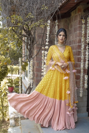 Yellow Chanderi Anarkali