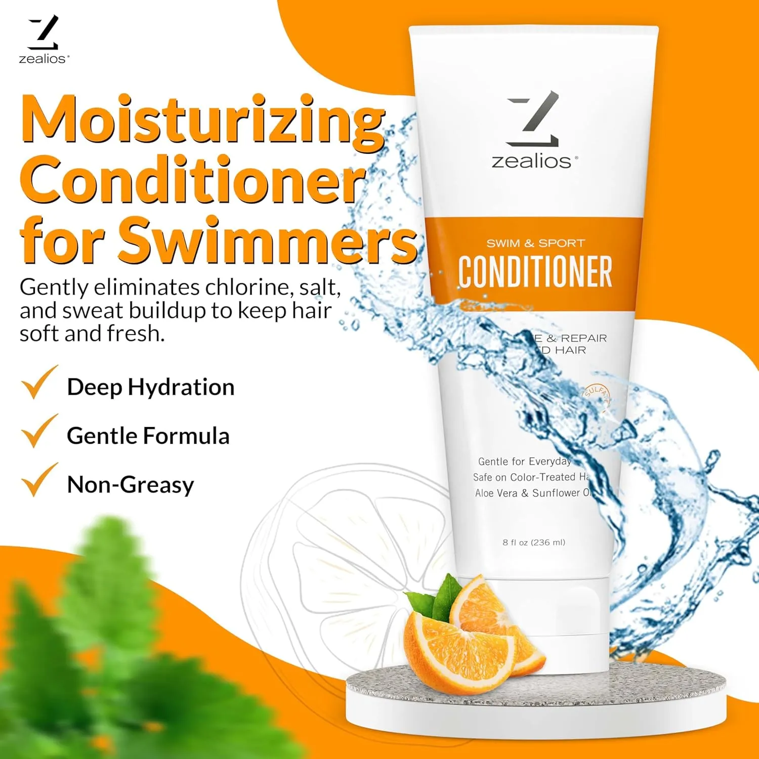 Zealios Conditioner for Women & Men 8 Oz - Sulfate-Free Hair Conditioner, Hair Treatment for Swimmers & Athletes, Chlorine Removal, Hydrating, Vegan, Protects Color Treated Hair