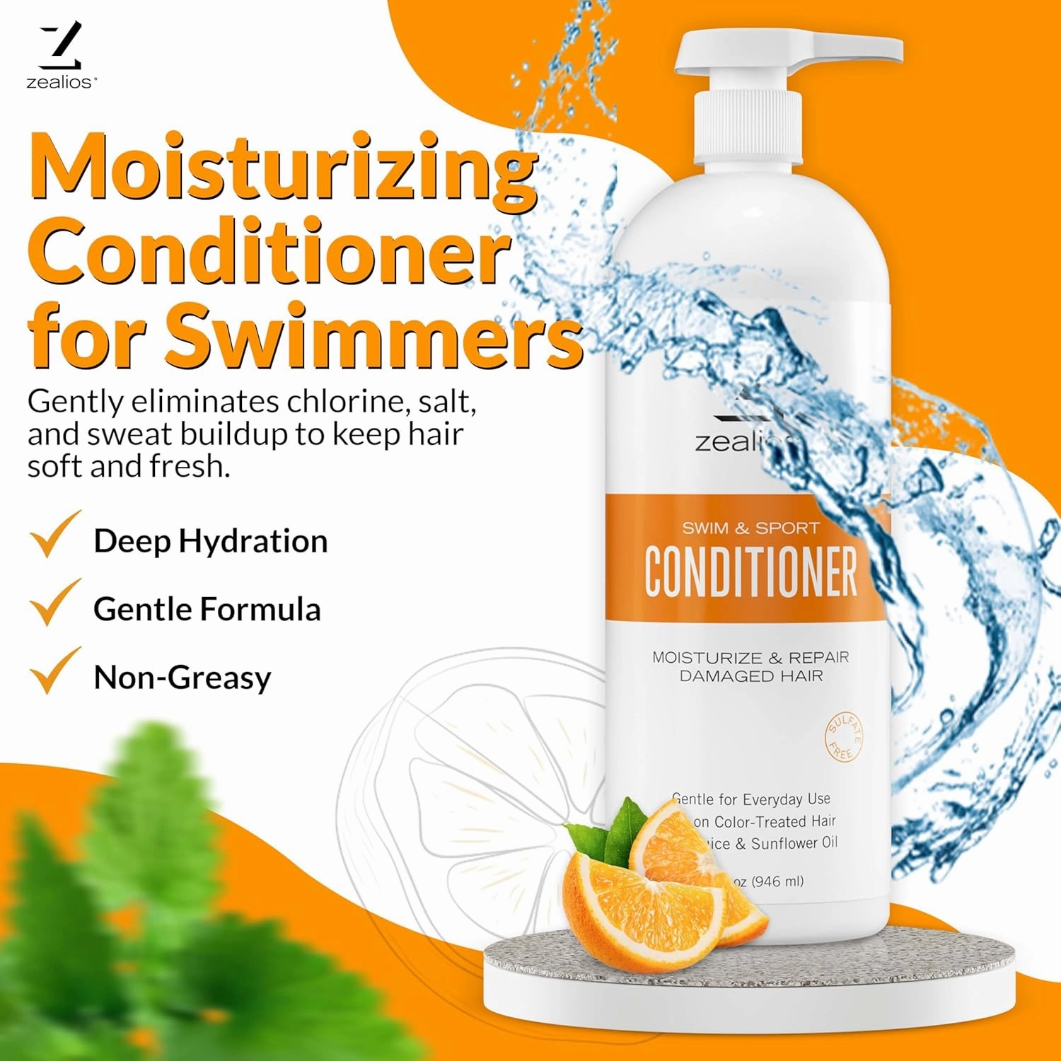Zealios Conditioner for Women & Men 32 Oz - Sulfate-Free Hair Conditioner, Hair Treatment for Swimmers & Athletes, Chlorine Removal, Hydrating, Vegan, Protects Color Treated Hair